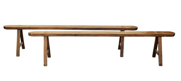 Pair of French backless benches in oak