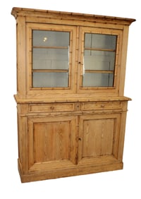 French faux bamboo buffet deux corps in pine with glass doors