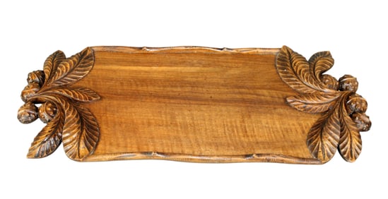 French carved walnut tray with foliate carvings