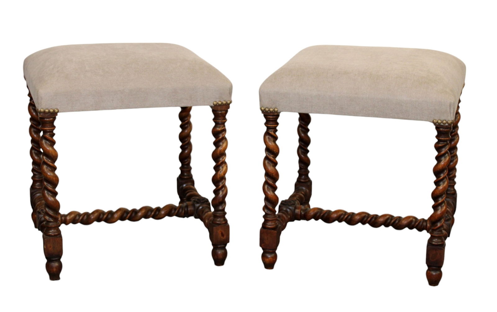 Pair of French foot stools on barley twist legs (1 of 7)
