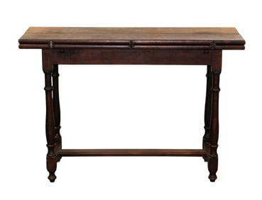 French petite flip top console table with iron hardware