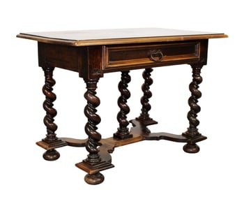 French bureau plat desk in walnut on barley twist legs