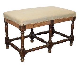 French 6-leg foot stool or ottoman on turned walnut legs
