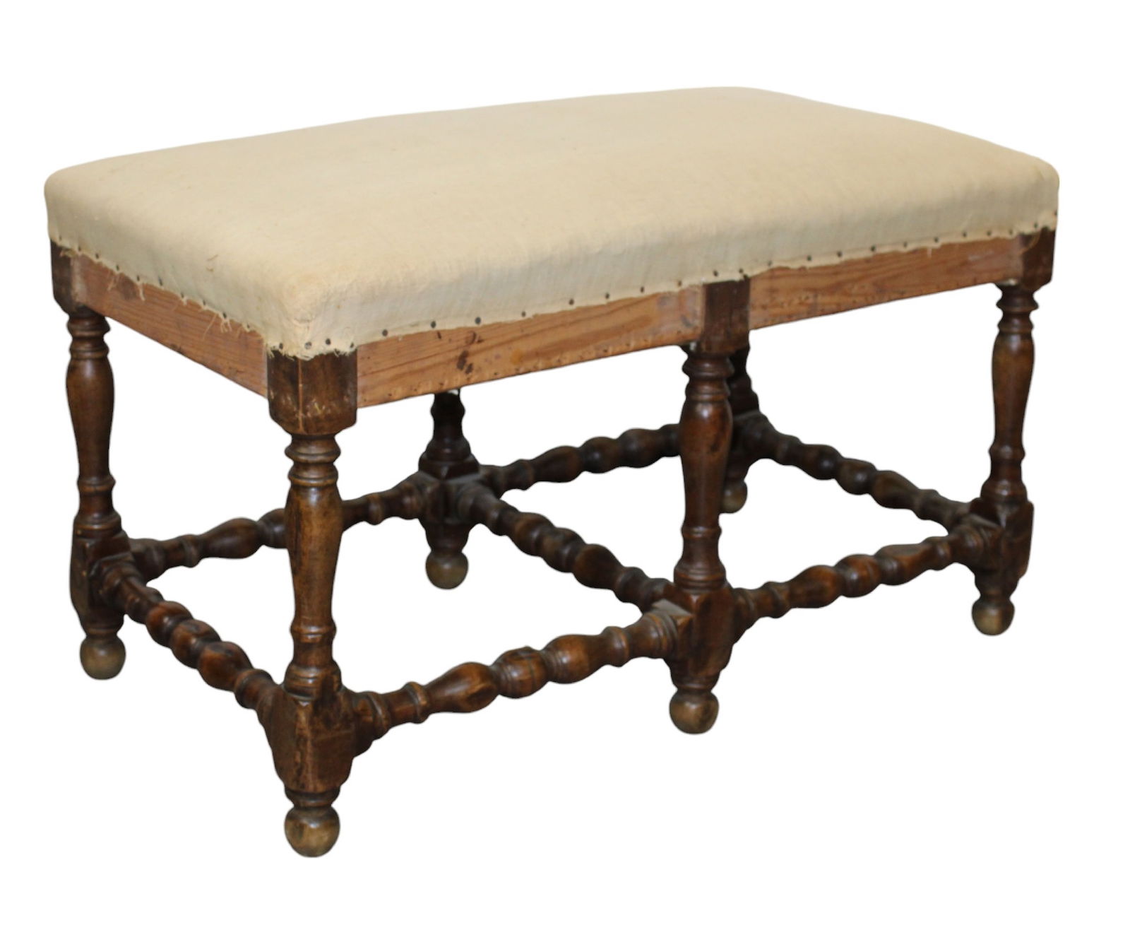 French 6-leg foot stool or ottoman on turned walnut legs (1 of 9)