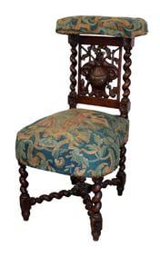 French carved oak smoking chair with barley twist