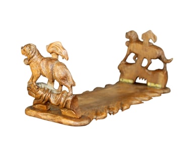 Black Forest carved adjustable book rest with Saint Bernard carvings