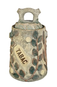 French  faux bois terra cotta tobacco jar with lid