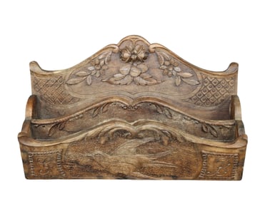 Black Forest carved walnut letter holder