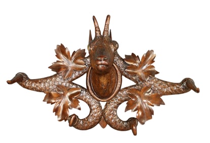 Black Forest wall mount coat rack with antelope mount