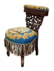 French carved walnut smoking chair with tapestry seat