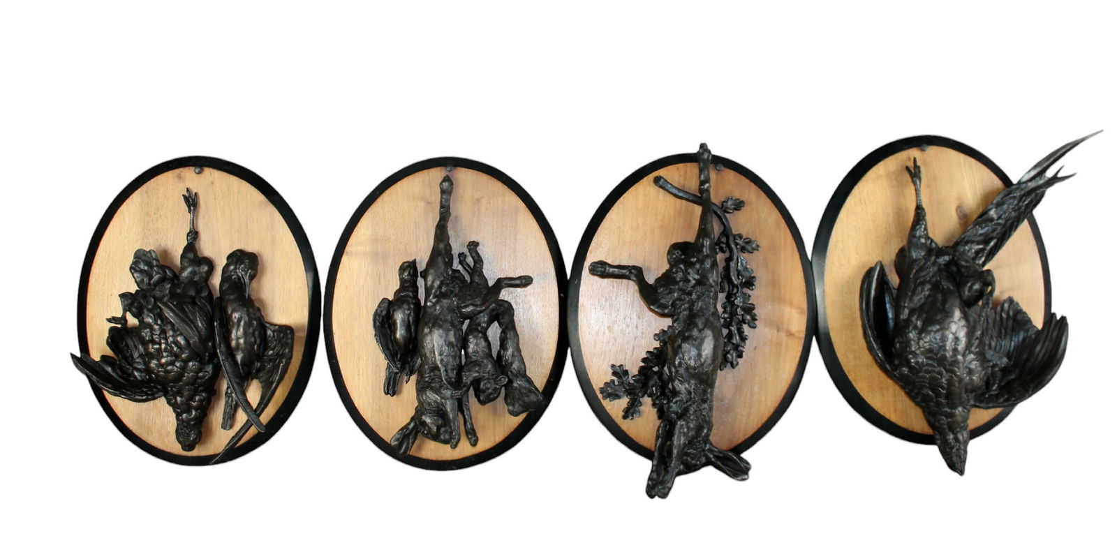 Lot of 4 French bronze relief hunting trophy plaques (1 of 14)