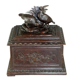 Black Forest carved walnut cigar box