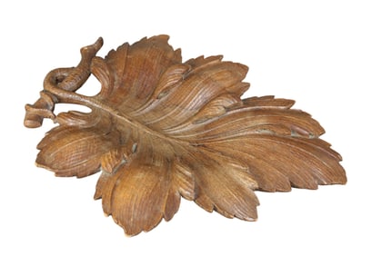 French relief carved oak leaf form tray
