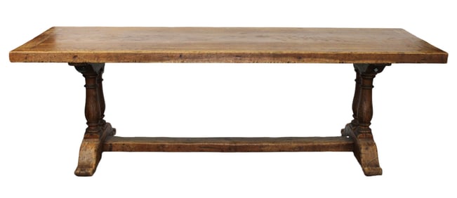 French trestle table in oak with double columned base