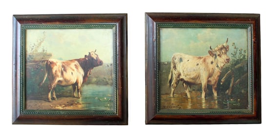 Lot of 2 Paul-Henri Schouten (1860-1922) oil on panel pastoral paintings of cows