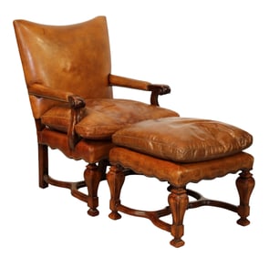 L. Rossi leather armchair with ottoman