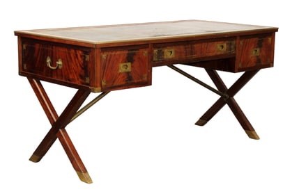 Campaign desk in mahogany with tooled leather top