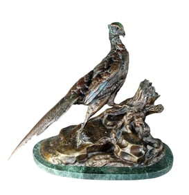 Bronze sculpture "Pheasant with Stoat" after Jules Moigniez