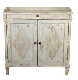 Swedish Gustavian painted pine buffet cabinet with reeded diamond door panels