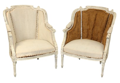 Pair of French Louis XVI style bergères