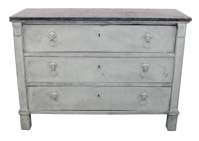French Directoire narrow commode in painted finish with marble top