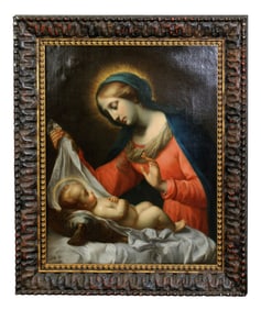 Oil on canvas painting Madonna and Child after Carlo Dolci