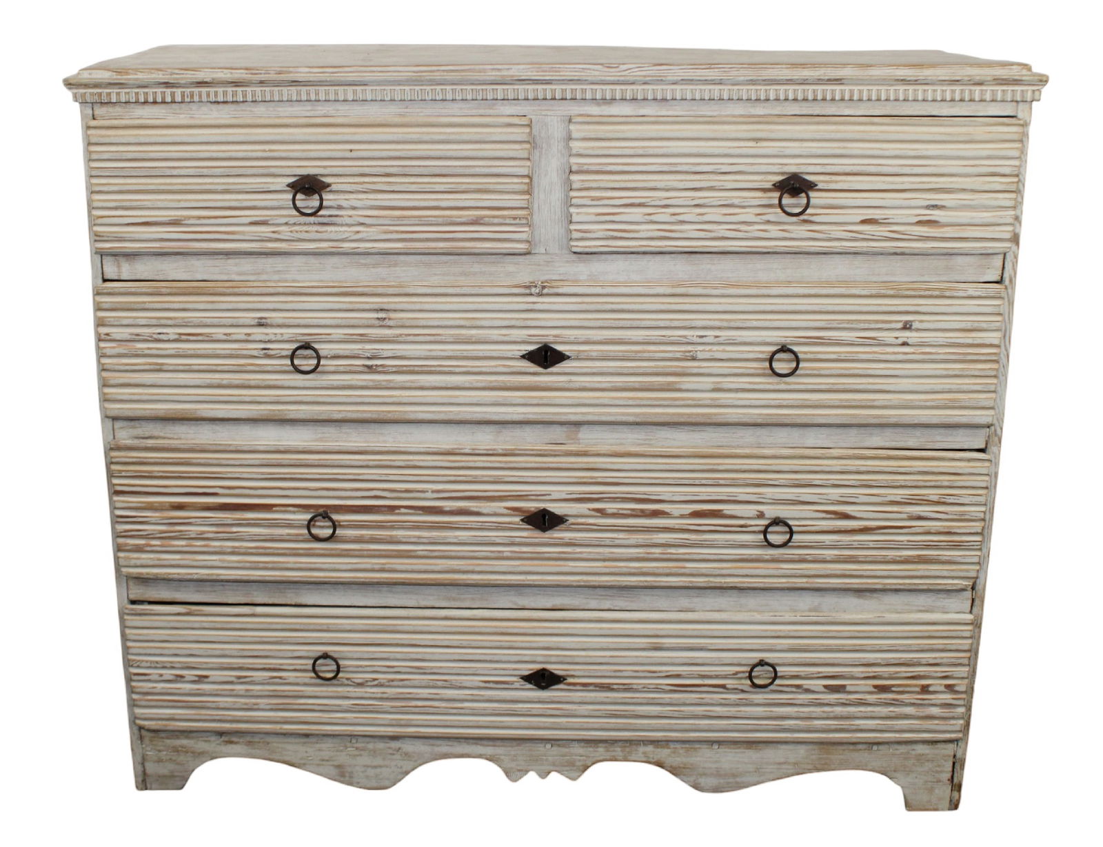 Swedish reeded 2 over 3 drawer commode in painted pine (1 of 13)