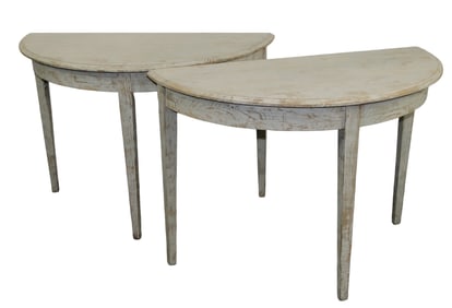 Pair of Swedish 3 leg demi lune consoles