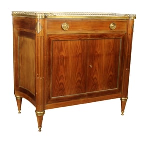French Mercier Freres Paris Louis XVI style credenza with marble top and brass gallery