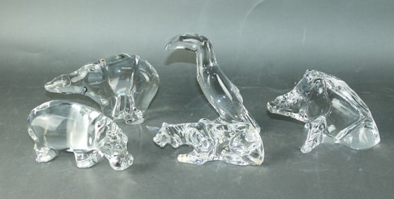 Lot of 5 Baccarat crystal animal figurines