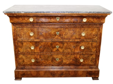 French Louis Philippe burled walnut commode
