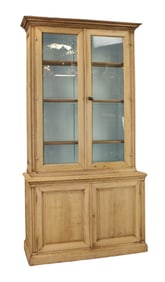 French deux corps bookcase in bleached oak with painted interior