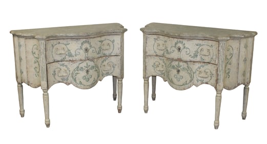 Pair of Italian Venetian painted 2 drawer commodes