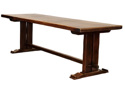 French oak trestle table on double column base