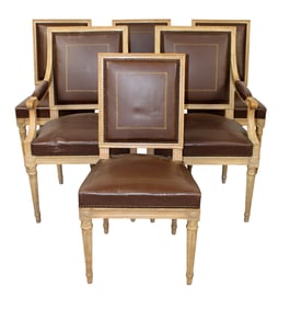 Set of 6 French Louis XVI style side chairs with tooled leather