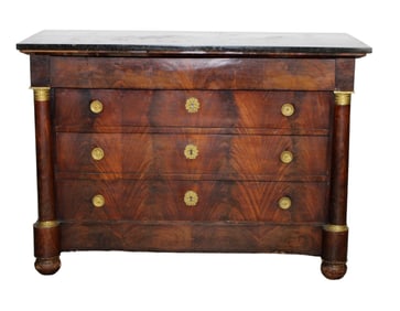 French Empire commode in walnut with marble top