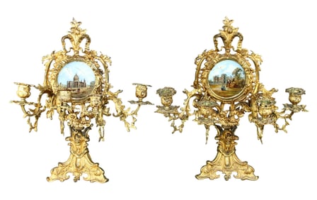 Pair of French bronze 4 arm candelabra