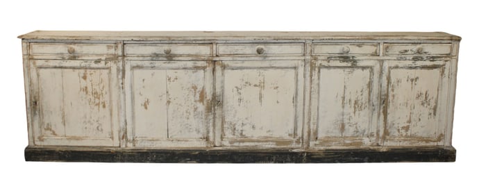 French Louis Philippe 5 door painted oak narrow enfilade