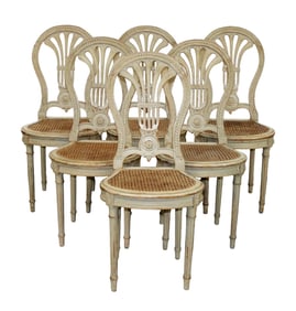 Set of 6 French Louis XVI painted caned seat chairs