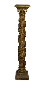 Italian barley twist pedestal with parcel gilt and raised grape vine carvings