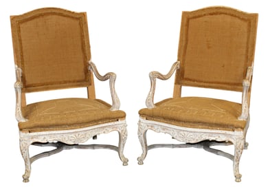 Pair of French oversize Louis XV style armchairs