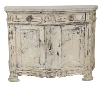 French Louis XV buffet in painted walnut with white marble top