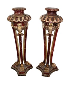 Pair Italian painted pedestals  with paw feet