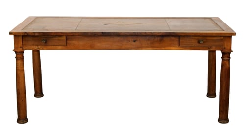 French Empire bureau plat desk with tooled leather top