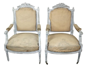 Pair of French Louis XVI armchairs with painted finish