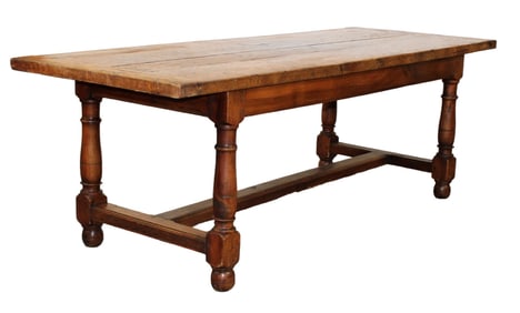 French oak trestle table on turned legs