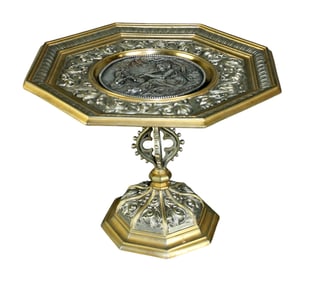 French Aesthetic Movement silver over bronze tazza