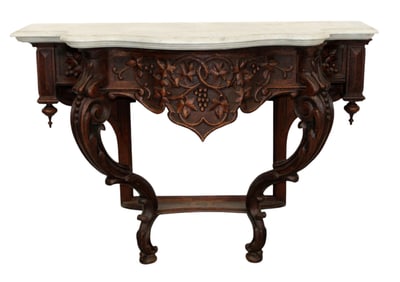 French Regency wall mount console in oak with marble top