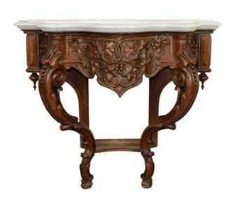 French Regency wall mount console in oak with marble top