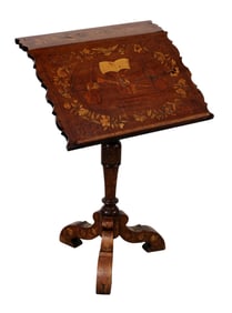 Italian marquetry music stand on tri-pedestal pedestal